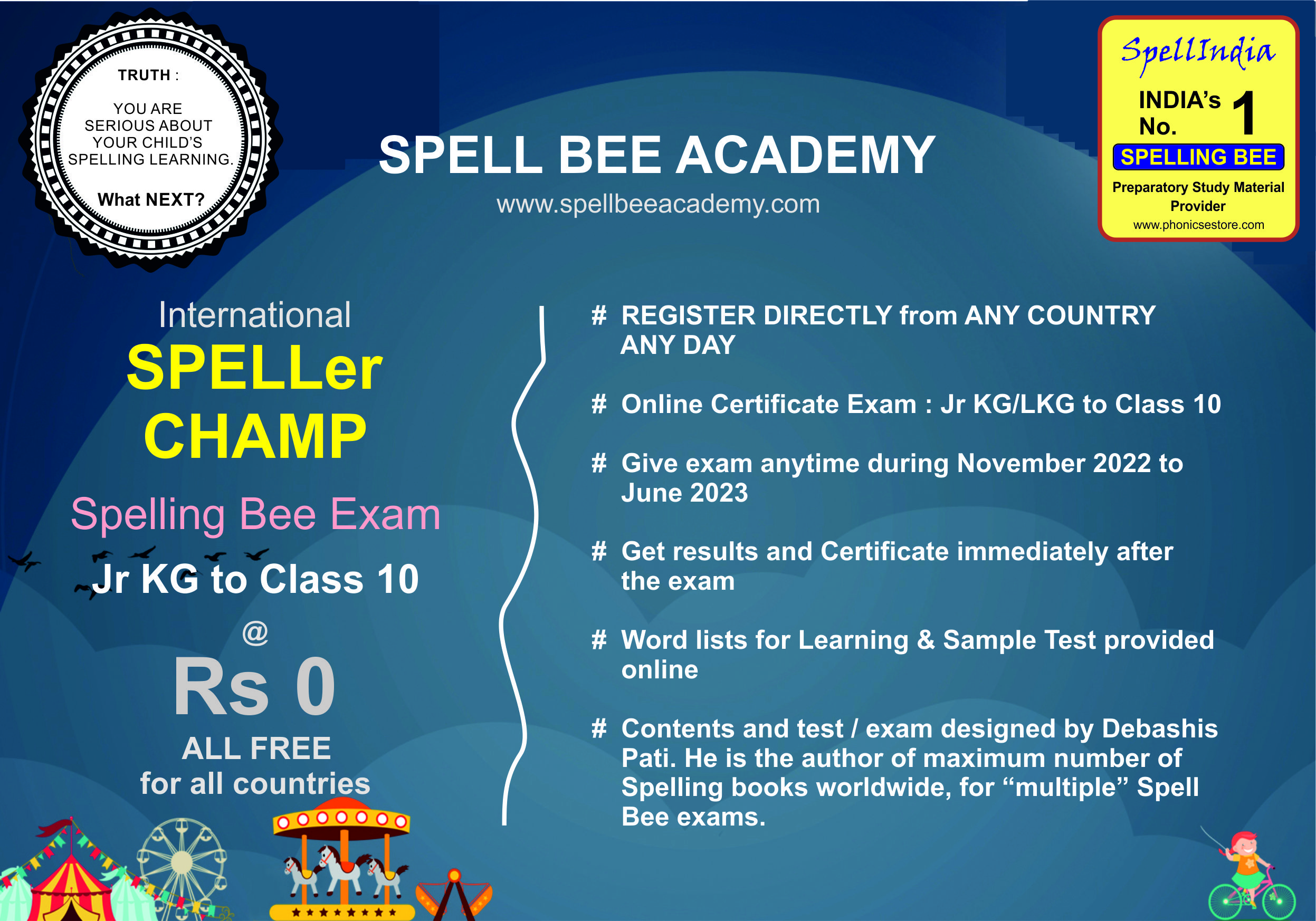 junior jr kg lkg Spell Bee Competition Spelling exam